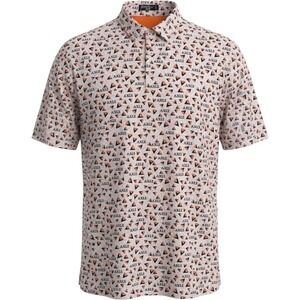 Inward Half Golf Polo Mns L White Orange Polyester Spandex Axle Print Sporty Top